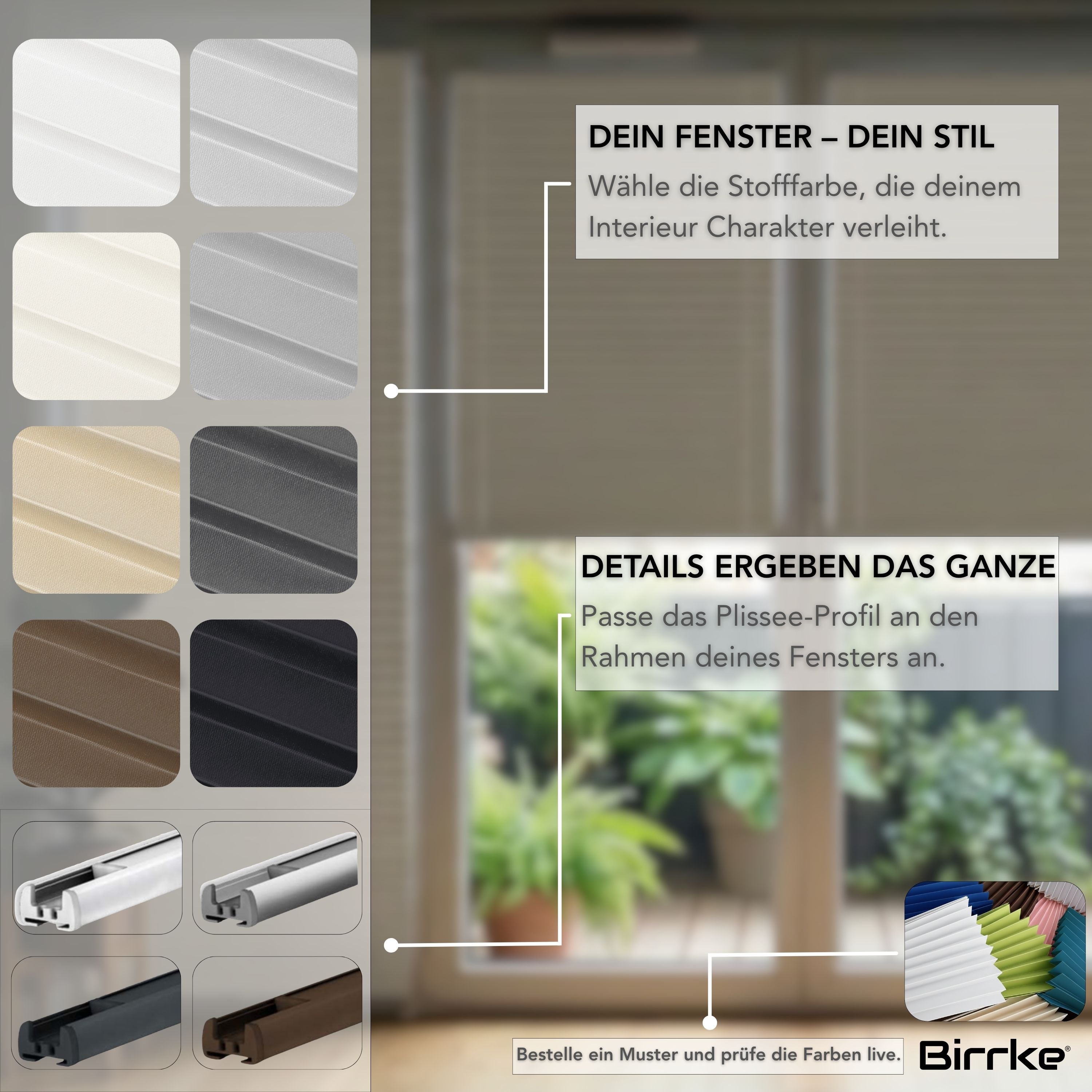 Birrke® Verdunkelungsplissee nach Maß ohne Bohren – Blackout