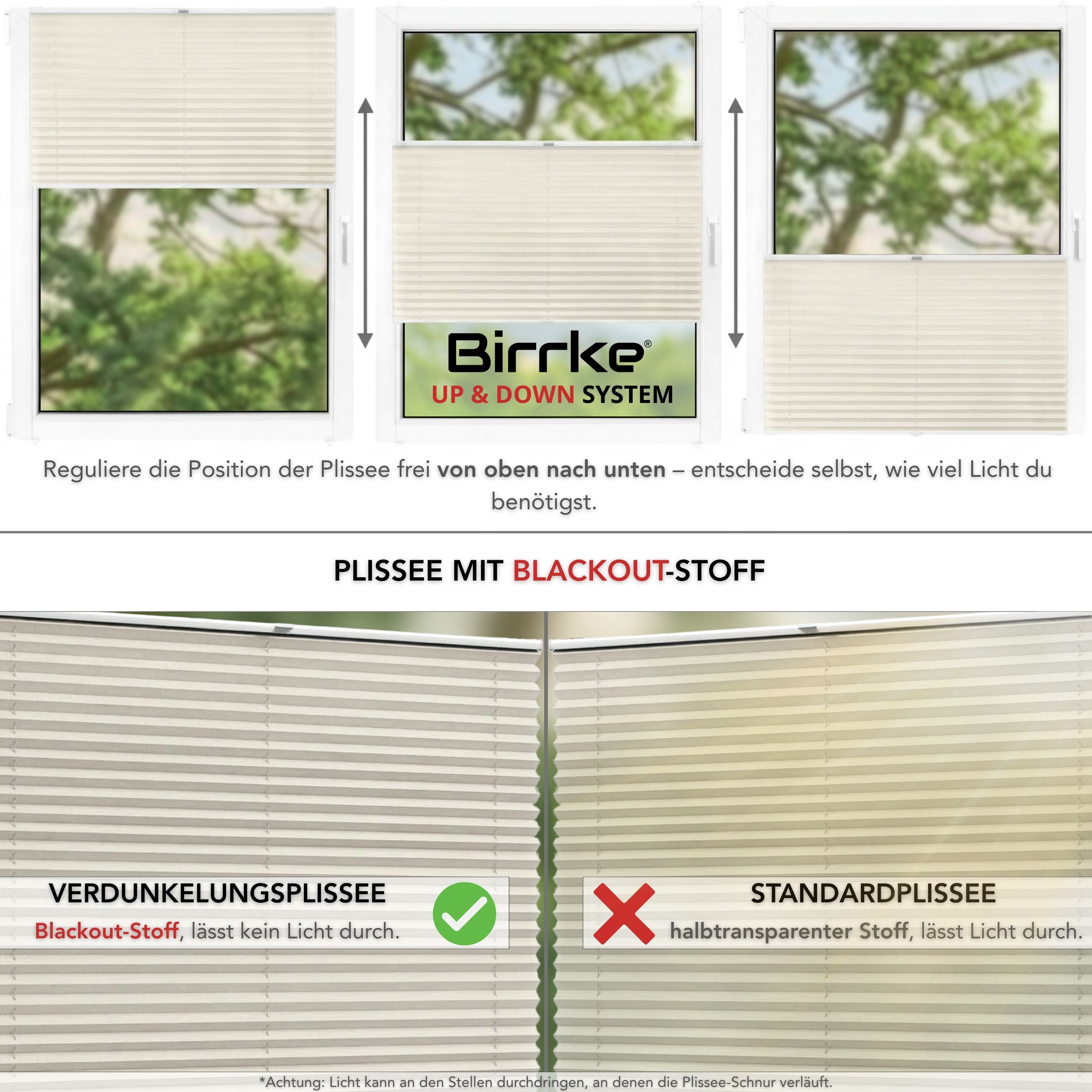 Birrke® Verdunkelungsplissee nach Maß ohne Bohren – Blackout
