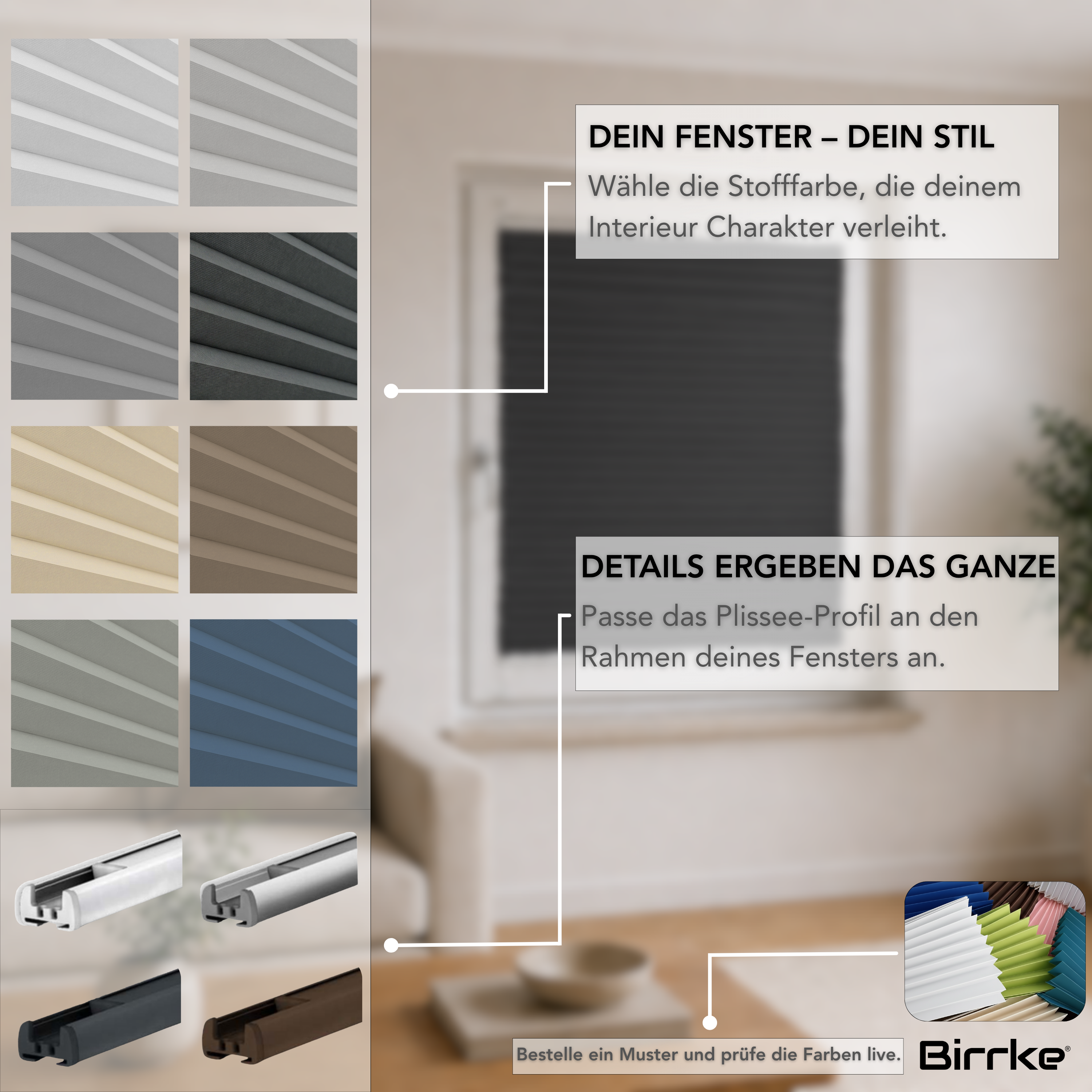 Birrke® Wabenplissee nach Maß zum Bohren – 100% Verdunkelung & Thermo