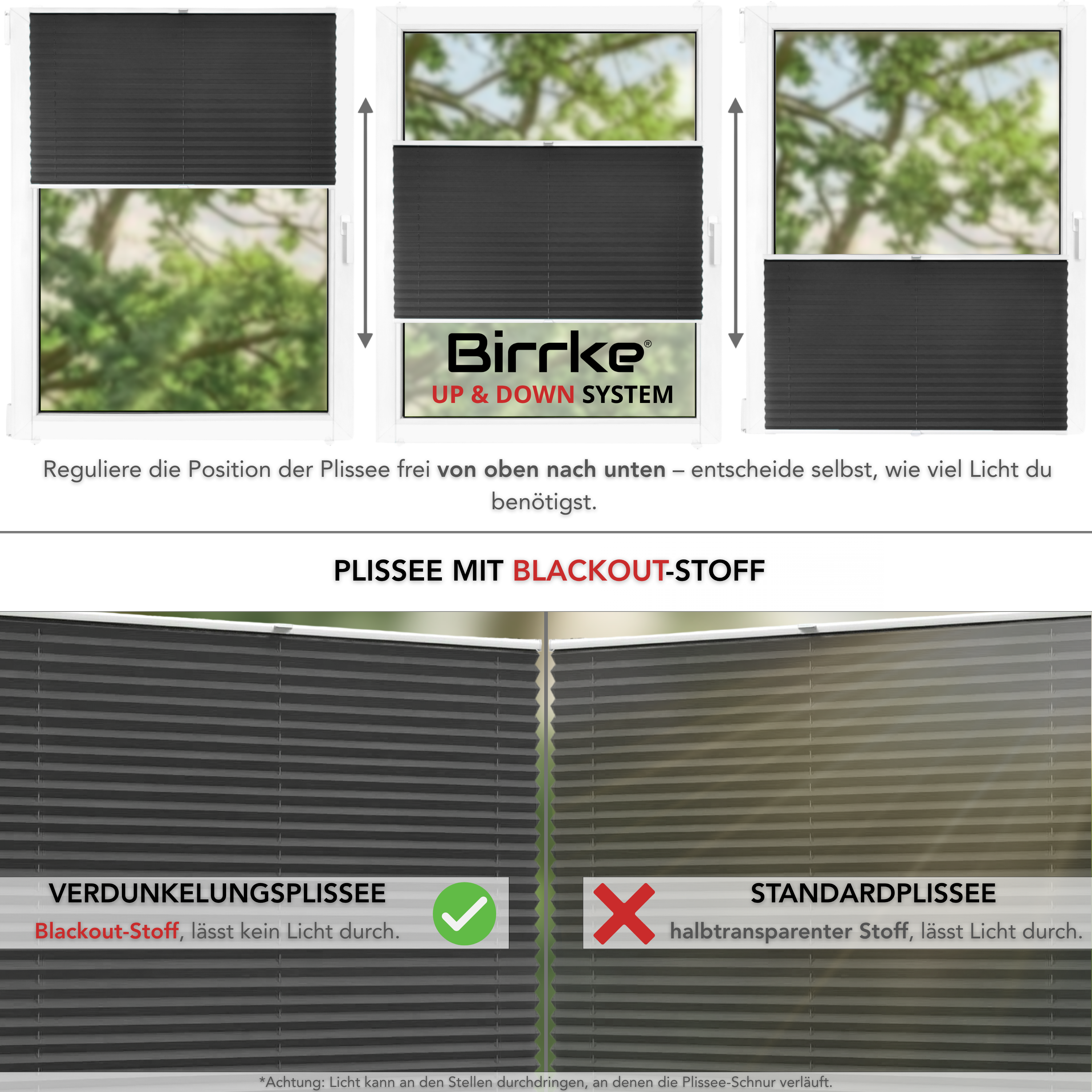 Birrke® Verdunkelungsplissee nach Maß zum Bohren – Blackout