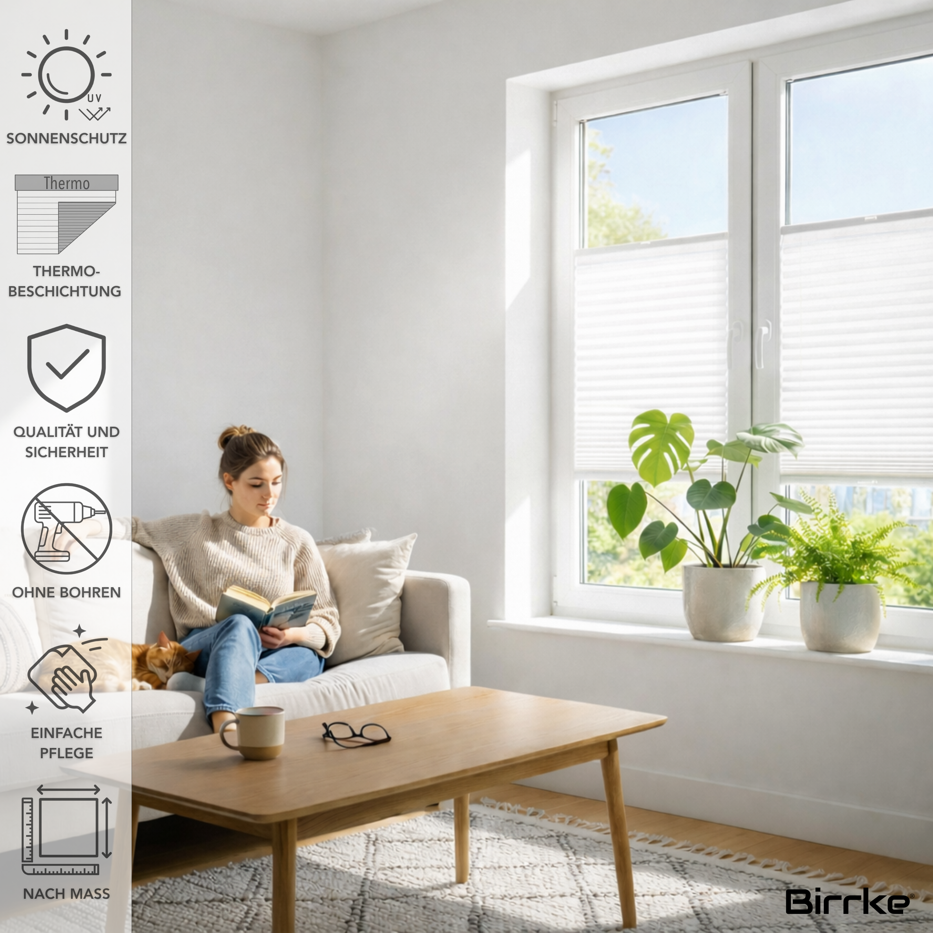 Birrke® Thermo-Plissee nach Maß – Halbverdunkelnd & Hitzeschutz