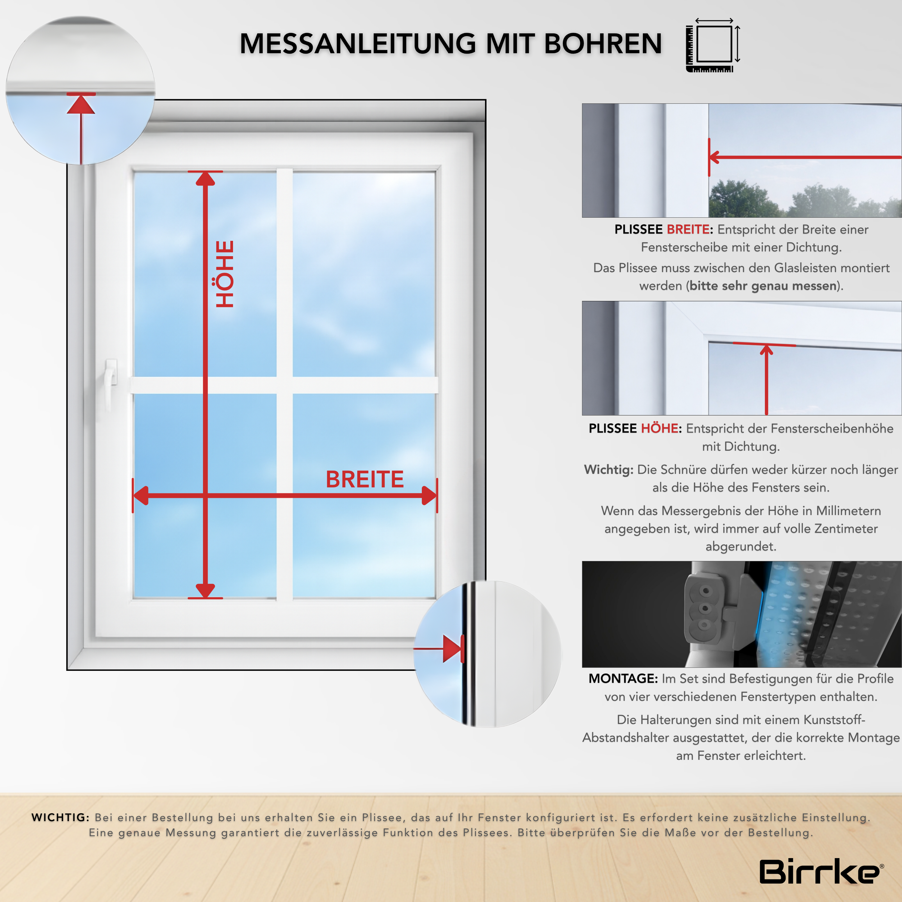 Birrke® Wabenplissee nach Maß zum Bohren – 100% Verdunkelung & Thermo