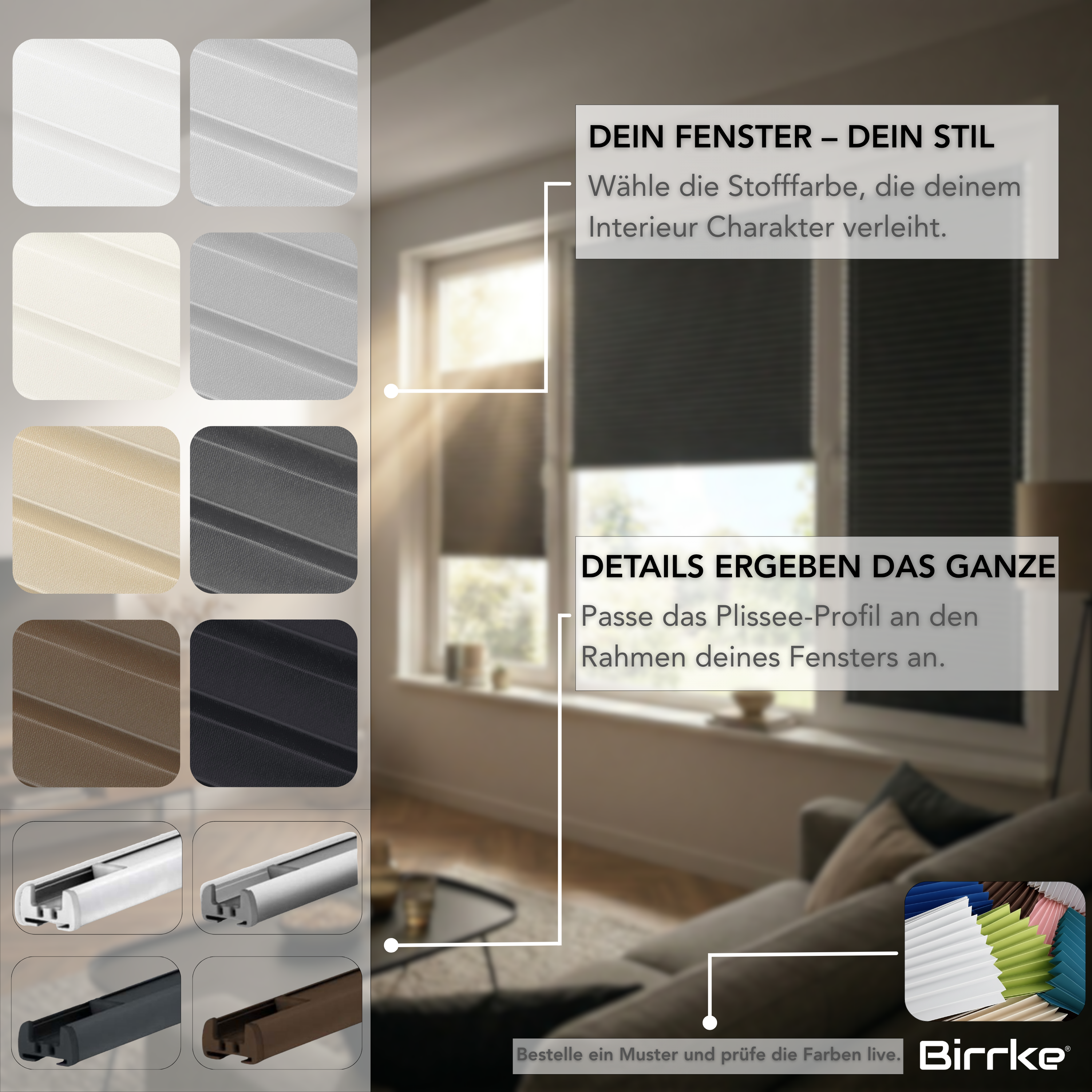 Birrke® Verdunkelungsplissee nach Maß zum Bohren – Blackout