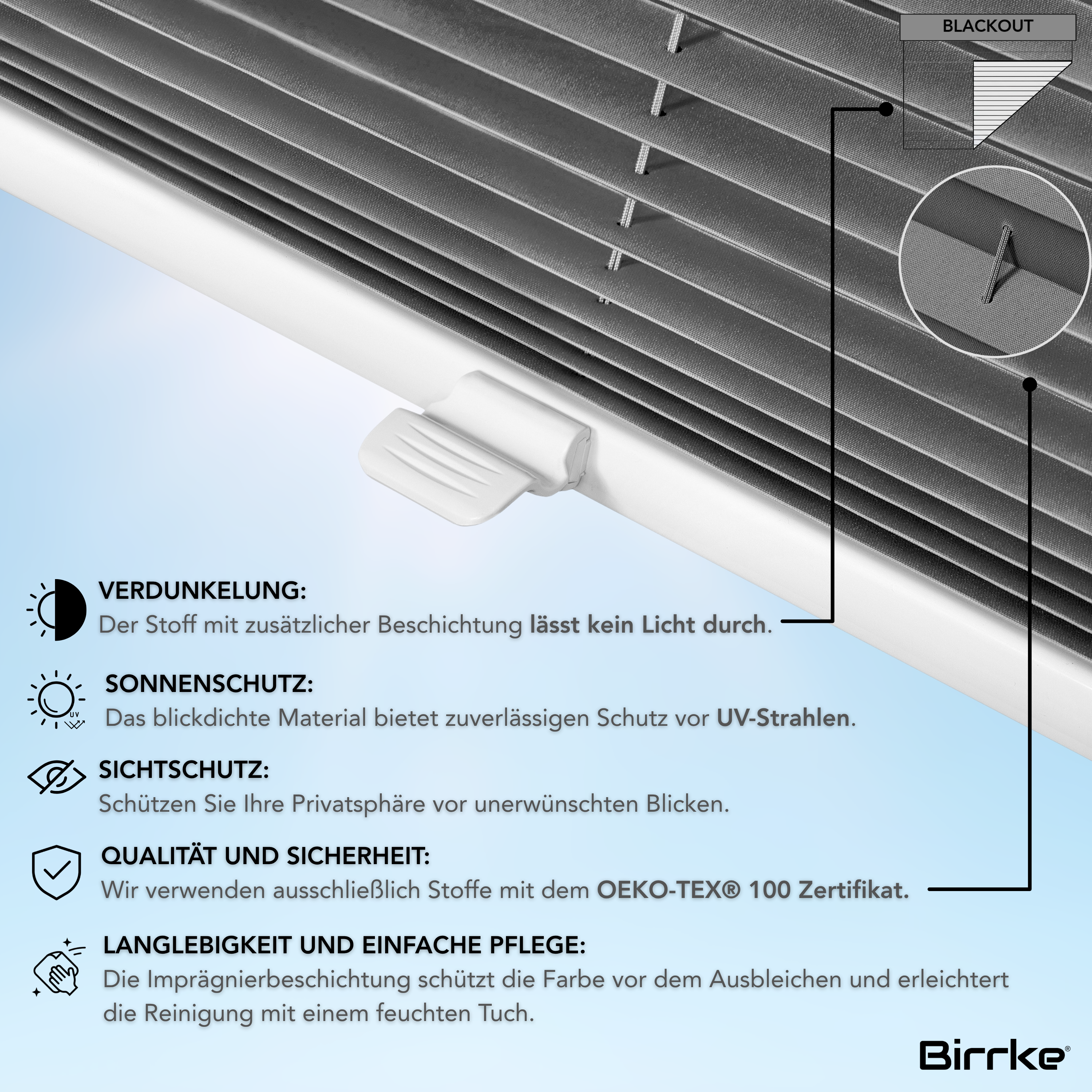 Birrke® Verdunkelungsplissee nach Maß zum Bohren – Blackout