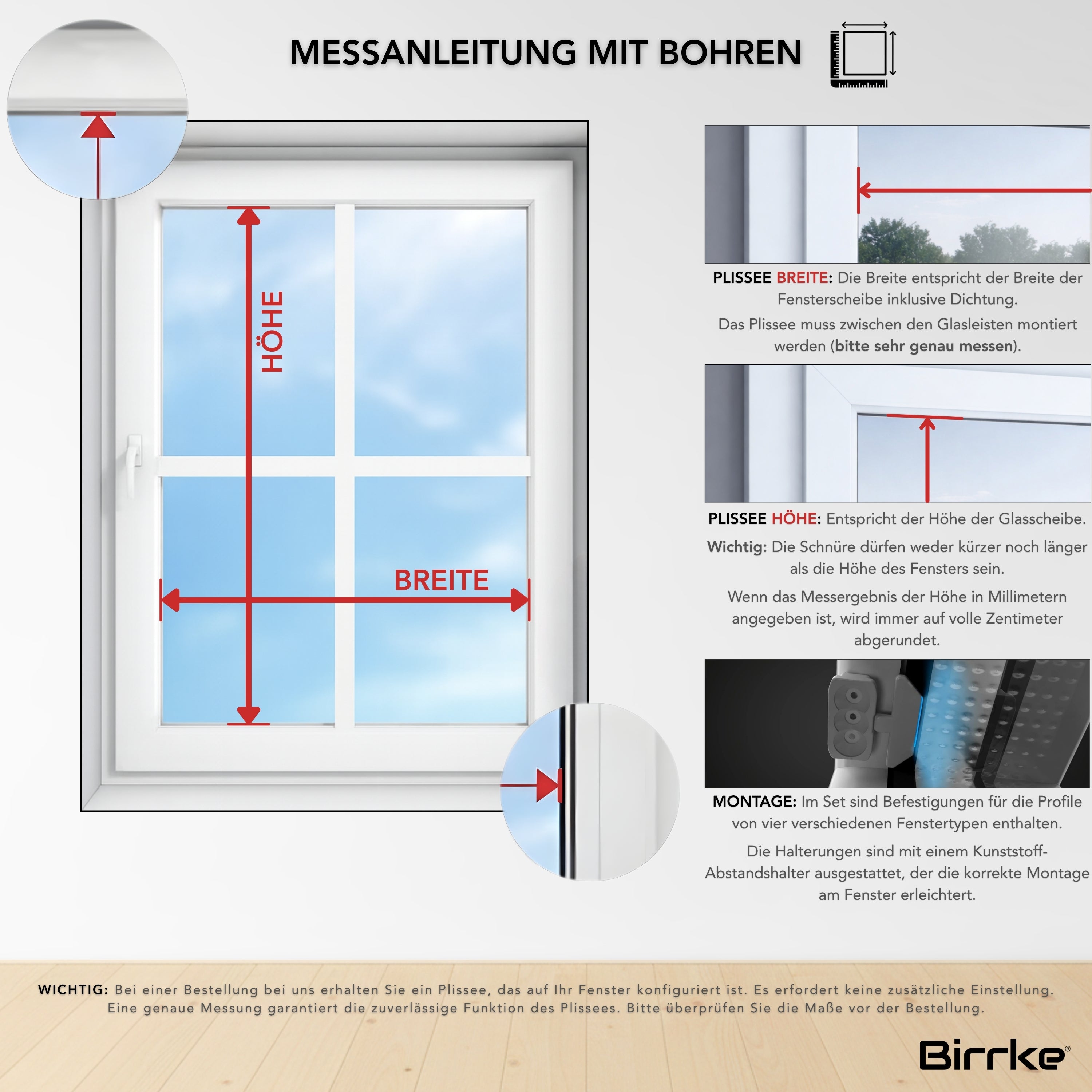 Birrke® Thermo-Plissee nach Maß zum Bohren – Halbverdunkelnd & Hitzeschutz